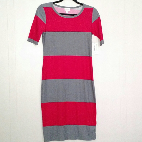 LuLaRoe - Julia Dress Dark Pink & Gray Color Block - Picture 4 of 11